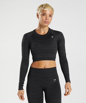 Corp Tops Gymshark Adapt Marl Seamless Long Sleeve Mujer Negras Gris | CO 2487YXF